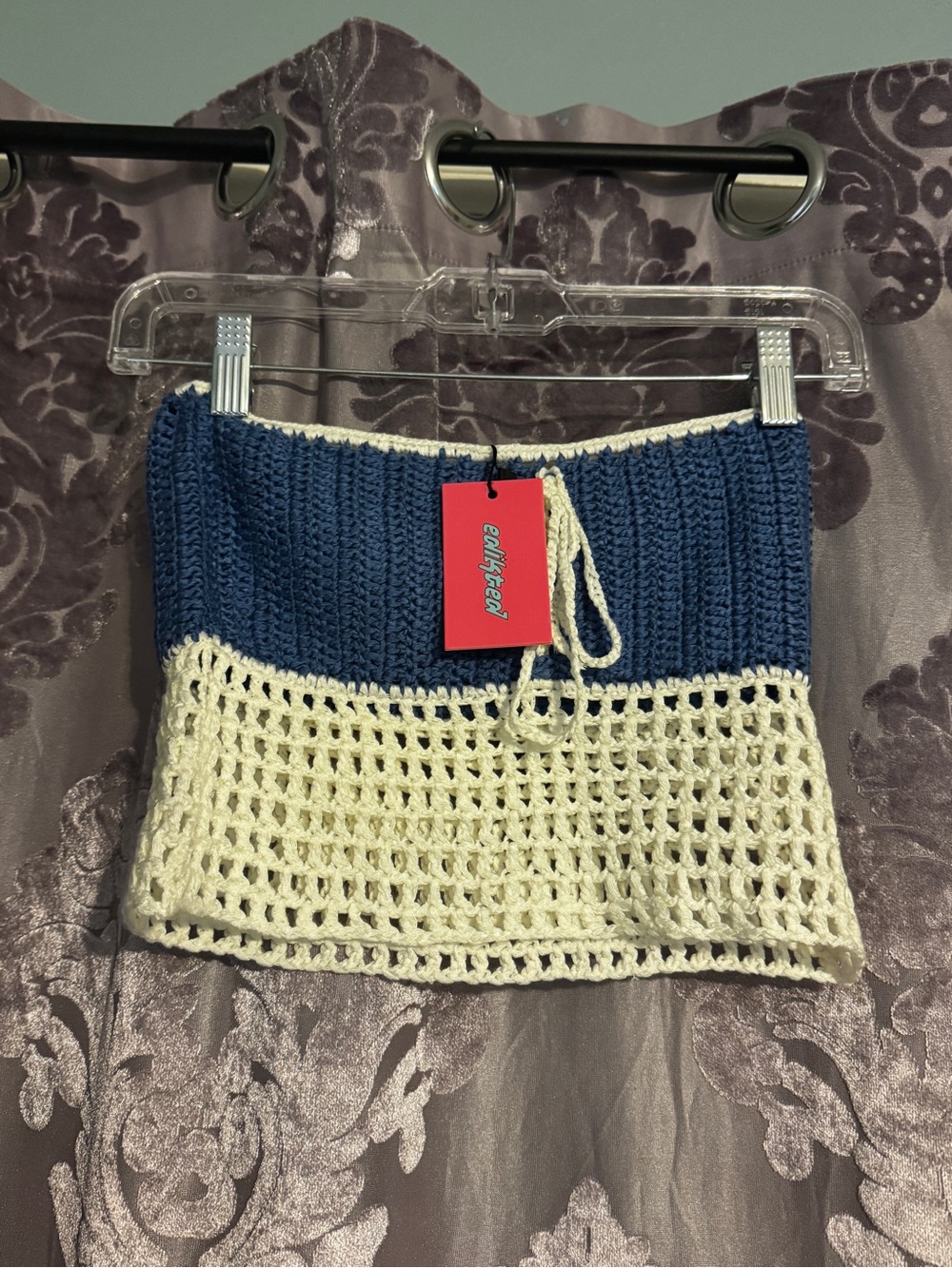 Edikted Blue and Cream Crochet Strapless Tube Top - Picture 2 of 5